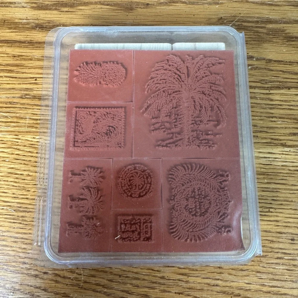 Stampin Up Balmy Breezes Wood Mount Rubber‎ Stamp Set of 7 Tropical Palm Trees